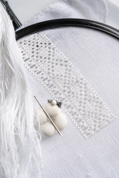 Ręcznie haftowany wzór na tkaninie